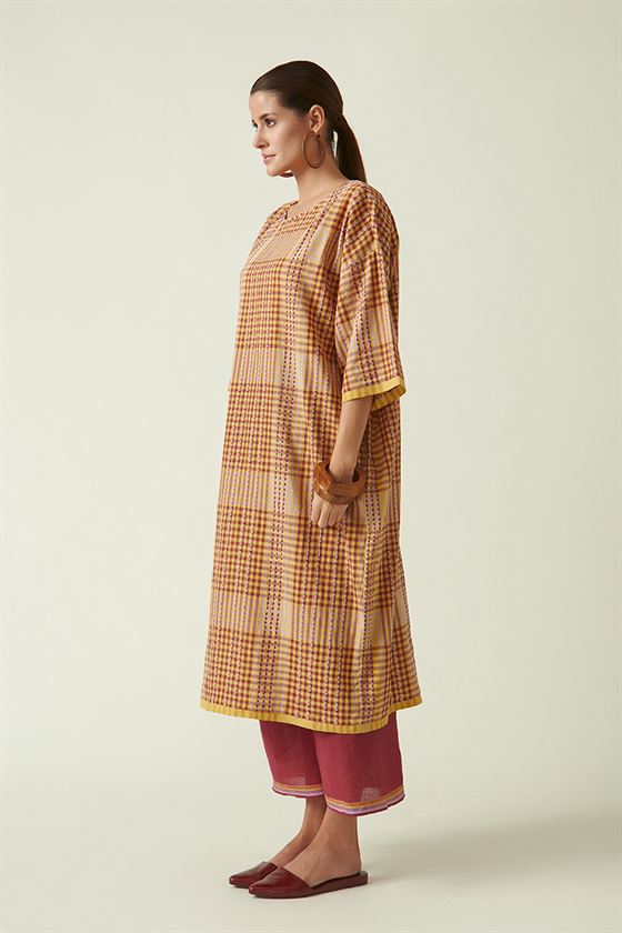 Payal Pratap   I   Bloor Vulpes Free Size Dress Cotton Handloom Mustard Transition Edit 4T-17B - Shop Cult Modern