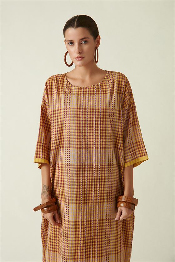 Payal Pratap   I   Bloor Vulpes Free Size Dress Cotton Handloom Mustard Transition Edit 4T-17B - Shop Cult Modern