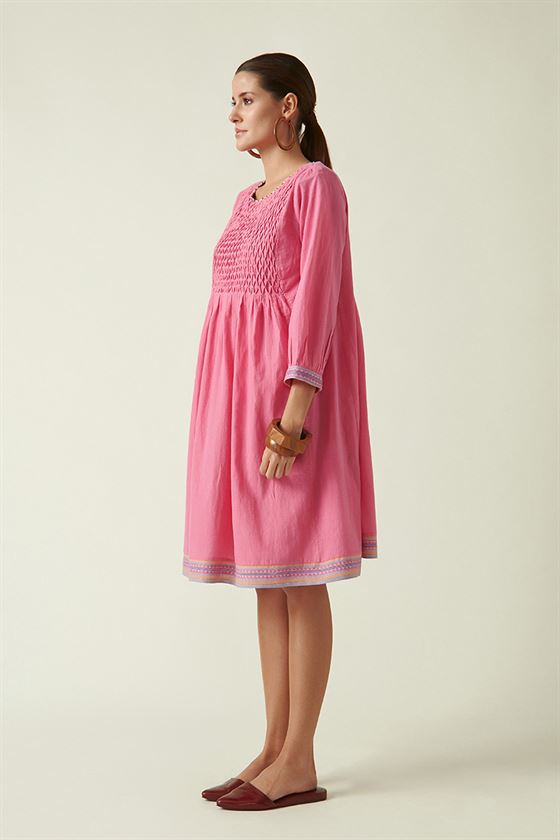 Payal Pratap   I   Dunbar Crifola Smoked Dress with slip (2pcs) Cotton Handloom Pink Transition Edit 4T-2B - Shop Cult Modern