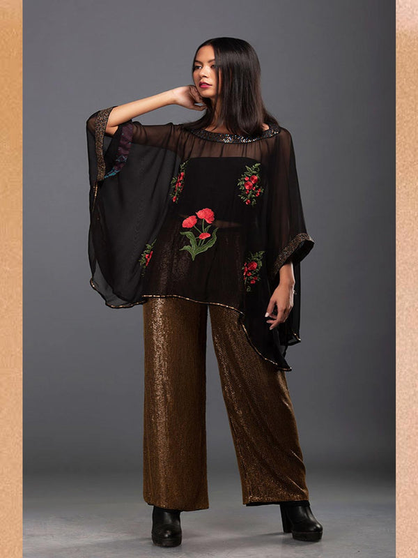 Sanskar by Sonam Dubal - Black Georgette Garden Embroidery Top - Shop Cult Modern
