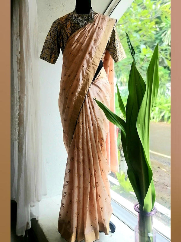 Raw Mango - sari-kumudinee-handwoven-silk-pale-pink - Shop Cult Modern