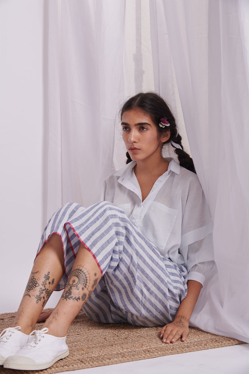 The Plavate I Barvikha Comfy in my skin Co-ord Set Silk Linen Blue Stripe Daily Collection AW22-14 - Shop Cult Modern