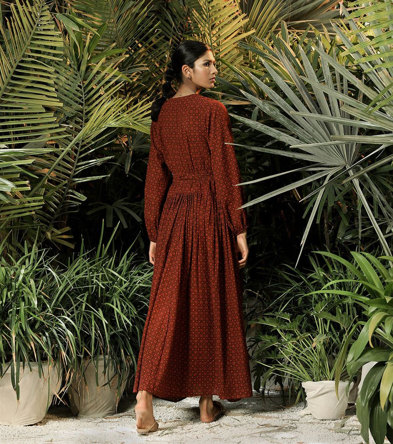 Khara Kapas   -   Dancing Lady Orchid  Maroon printed sliit dress - Another Day in Paradise - Shop Cult Modern