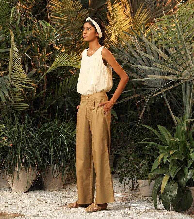 Khara Kapas   -   Lonesome Stranger  Beige straight pants' Lonesome Stranger  - Another Day in Paradise - Shop Cult Modern