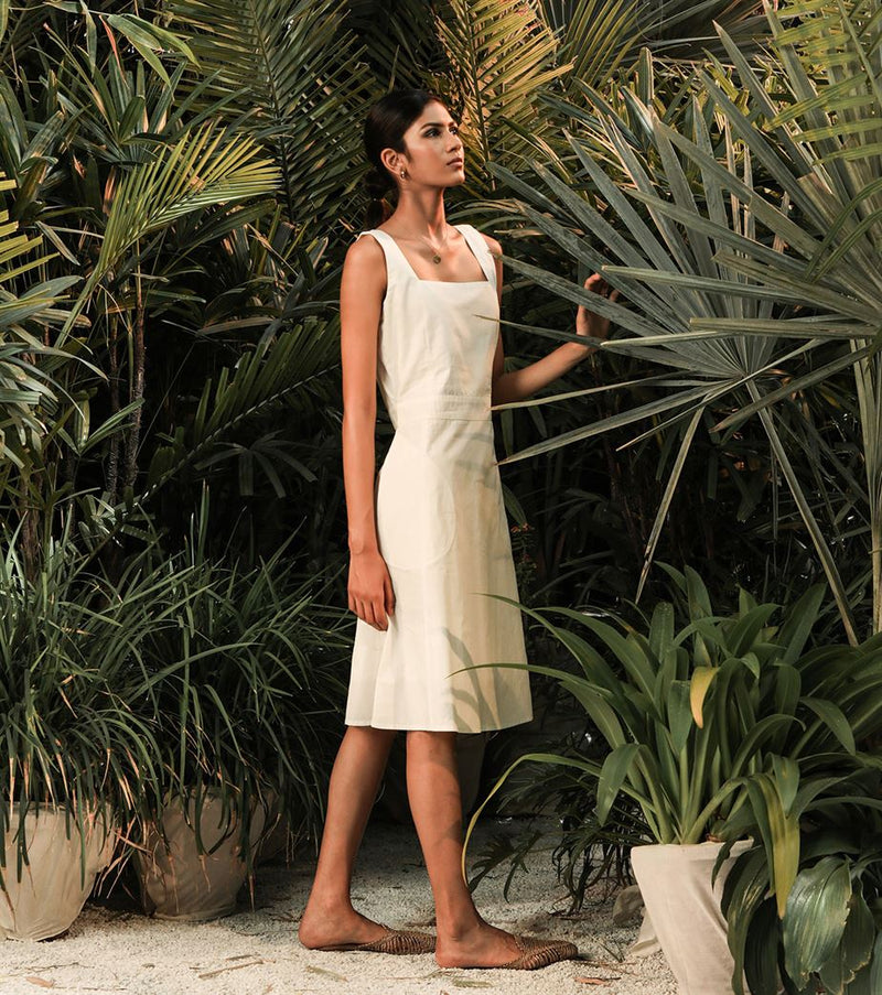 Khara Kapas   -   Ocean Pearl White sleeveless fit & flare dress - Another Day in Paradise - Shop Cult Modern