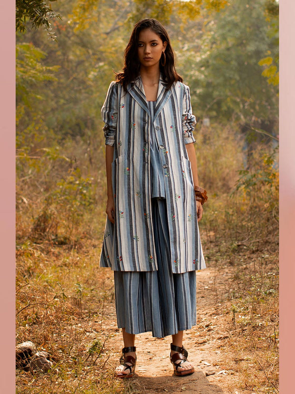 Payal Pratap   -   Jacket Irene  I  Stripe Lapel Jacket With Embroidery All Over. - Shop Cult Modern