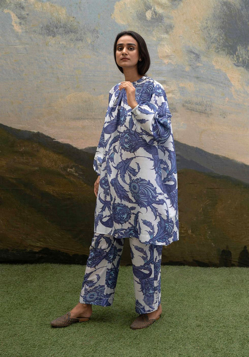 Yam   I   Santorini Set KURTA SET  CHANDERI SILK BLUE & WHITE An Indian Summer YAMKU01 - Shop Cult Modern