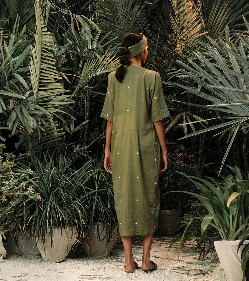 Khara Kapas   -   Dewdrops In The Garden Ruffled Empire Yoke Dress- Sage Green - Another Day in Paradise - Shop Cult Modern