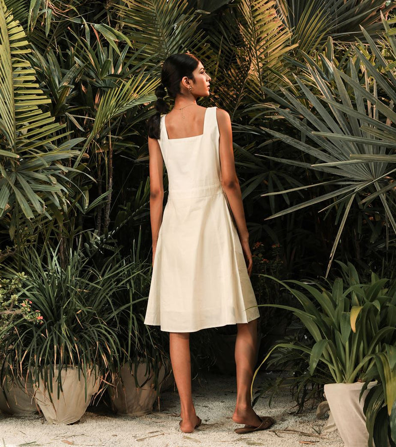 Khara Kapas   -   Ocean Pearl White sleeveless fit & flare dress - Another Day in Paradise - Shop Cult Modern