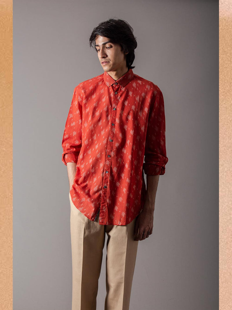 SUKETDHIR   I   SD Ramleela Shirt | Cotton Ikat | Red - Shop Cult Modern