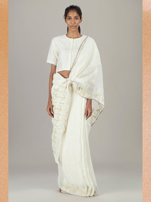Anavila  I   soft-floral-jamdani-sari - Shop Cult Modern