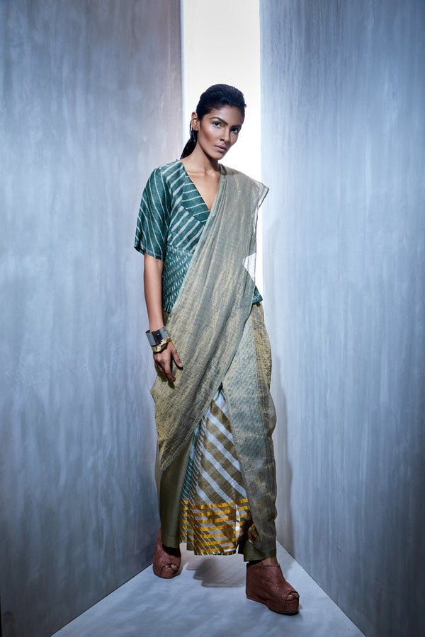 Urvashi Kaur   I   Leheria Linen Pleated Peplum Top - Shop Cult Modern