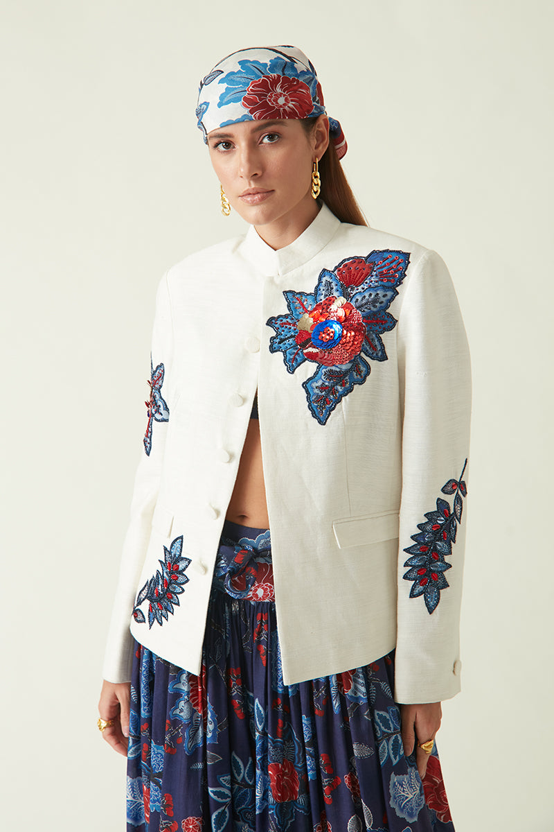 Rockefeller Holidays I  Buru Embroidered Jacket Handloom Linen White   Java collection 7JV-40 - Shop Cult Modern