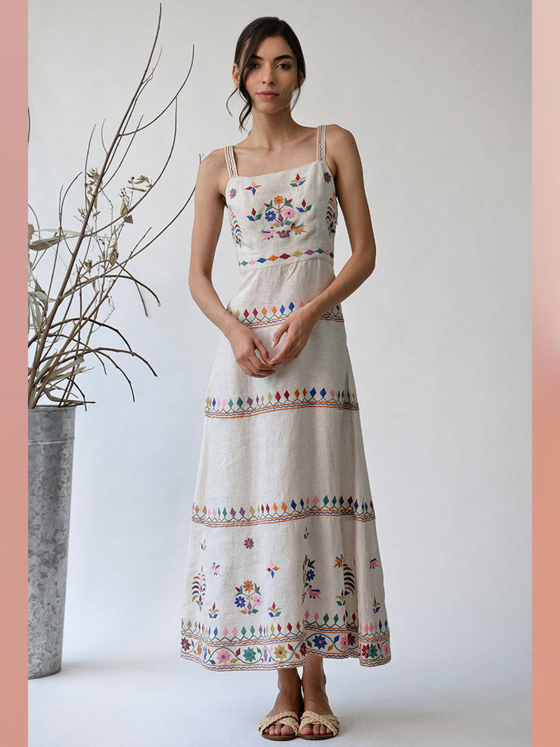 UMBAR by Payal Pratap   I   Dress-Hamirsar-I-A-Head-Turning-Sleeveless-Embroidered-Dress-With-Subtle-And-Special-Multicolour - Shop Cult Modern