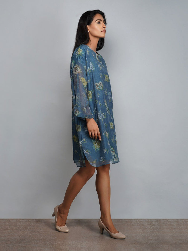 Yavi   I   Chanderi Printed Dress With Patchworked Scarf - Shop Cult Modern