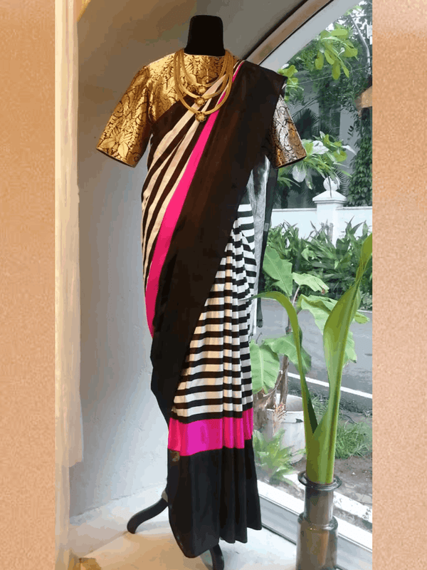 Raw Mango - sari-ekorn-15-inch-black-natural-handwoven-mushru-silk-black-natural - Shop Cult Modern