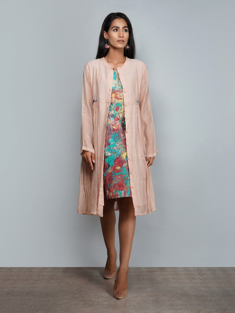 Yavi   I   Chanderi Solid Dress With Cotton Printed Slip - Shop Cult Modern