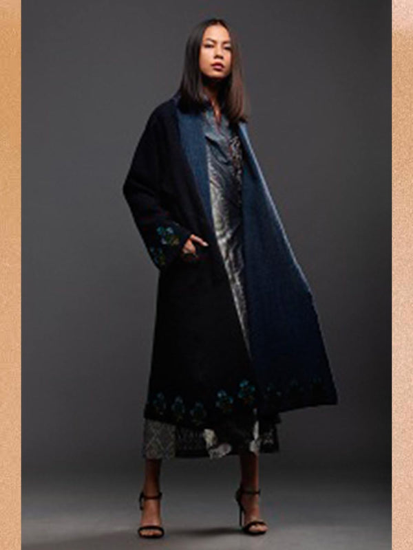 Sanskar by Sonam Dubal - Grey Silk Ikat Long Kimono Dress - Shop Cult Modern