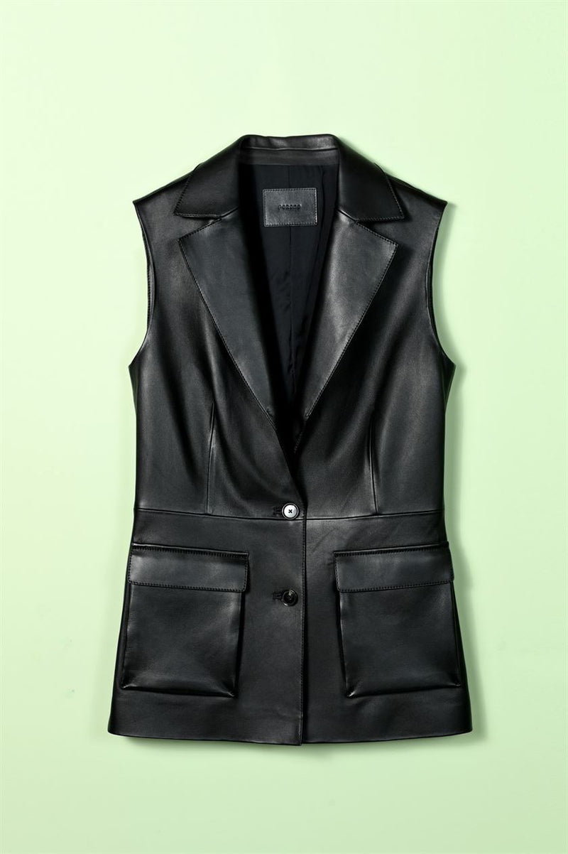 Perona   I   Womens-outerwear leather Vest-Abeba-Pwa-Fv21-10567-Black   AS7478 - Shop Cult Modern