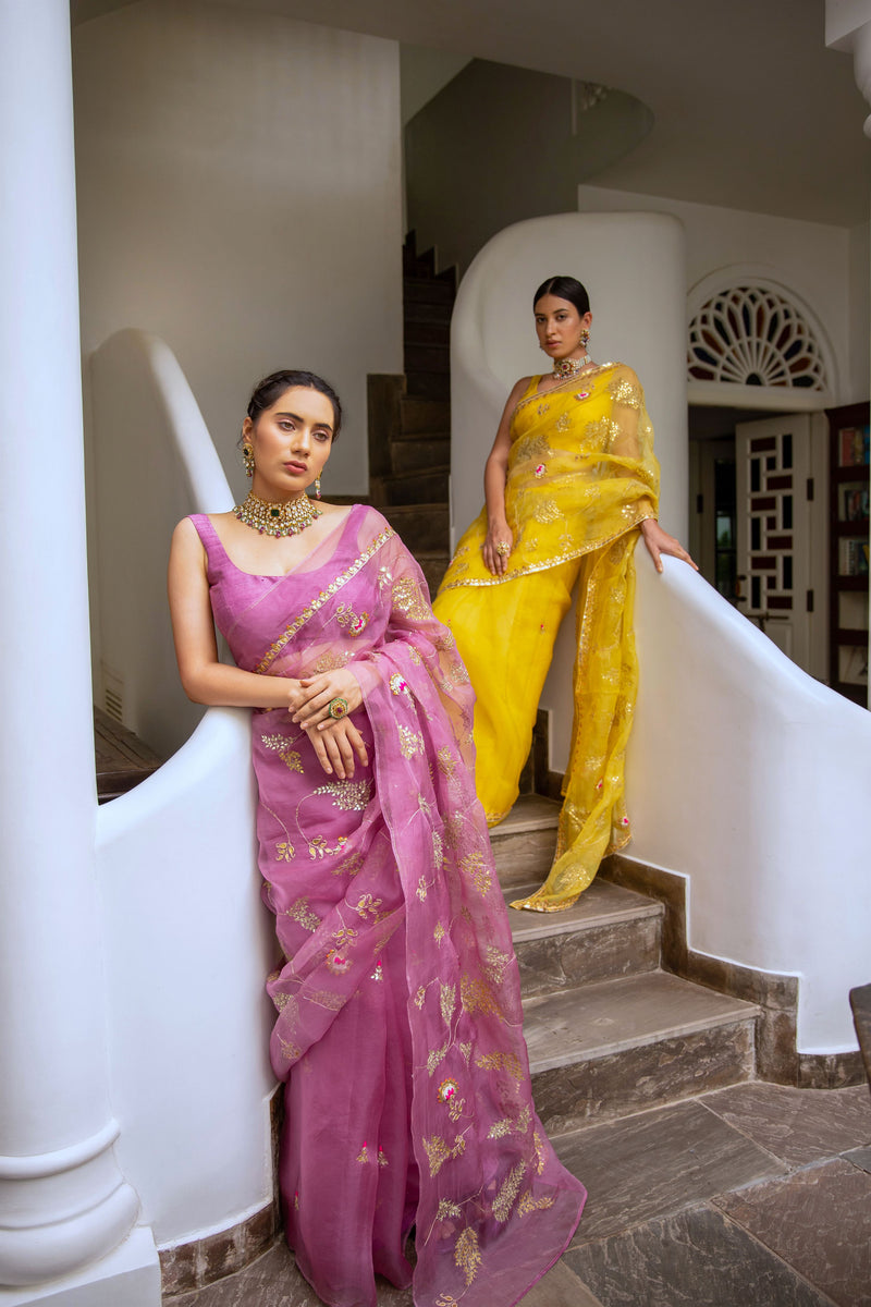 Aarti Sethia Studio    I   Lilac Hand Embroidered Jaal Saree Set - Shop Cult Modern
