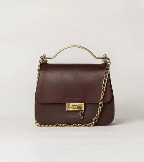 Limited Edition Pure Leather Brown Bag with Gold Chain Sling and Clasp - Shop Cult Modern