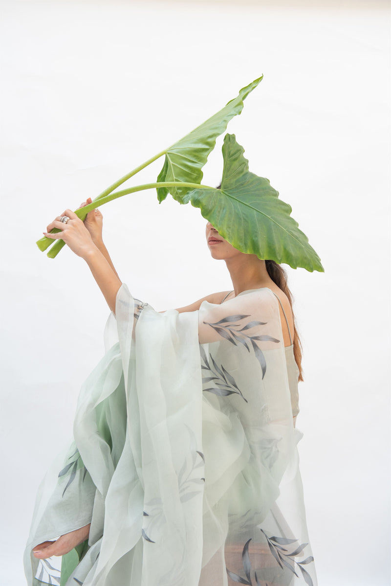 Kapardara - Botany  Saree - Silk Organza - Handpainted - Mint Green - Shop Cult Modern