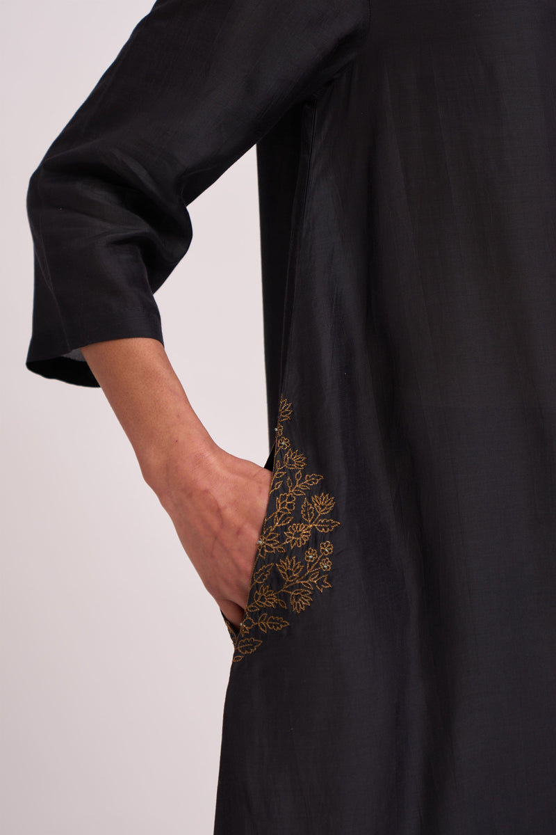 Dot   I   Pocket Style Reef Kurta Set Cotton Silk Fabric is used in Kurta set Black  SS22-PS- Black - Shop Cult Modern