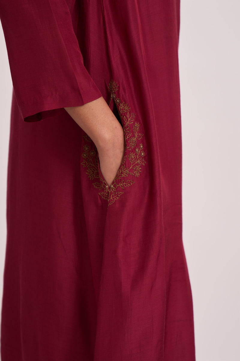 Dot   I   Pocket Style Lusail Kurta Set Cotton Silk Fabric is used in Kurta set Deep Red  SS22-PS-R - Shop Cult Modern