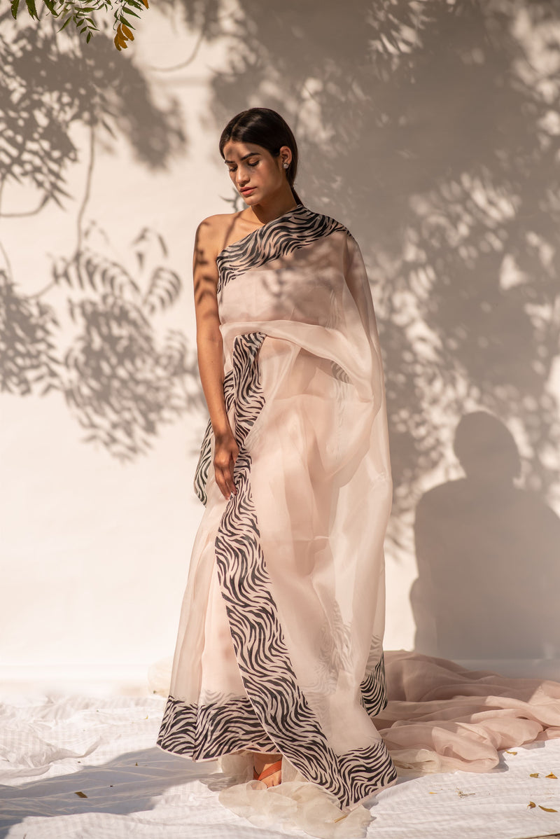 Kapardara - Motion Dazzle  Saree - Silk Organza - Handpainted - Rose Water Stripes - Shop Cult Modern