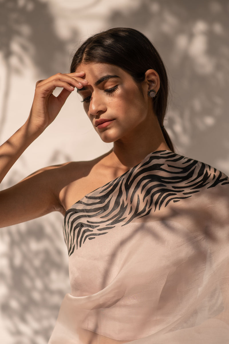 Kapardara - Motion Dazzle  Saree - Silk Organza - Handpainted - Rose Water Stripes - Shop Cult Modern