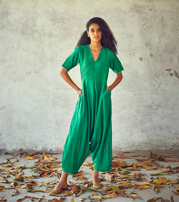 Khara Kapas Gold Coast cotton silk jumpsuit gota Neem KW624 Festive - Shop Cult Modern