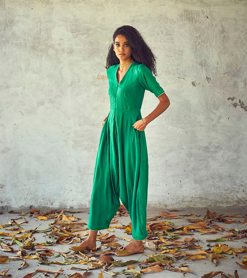 Khara Kapas Gold Coast cotton silk jumpsuit gota Neem KW624 Festive - Shop Cult Modern