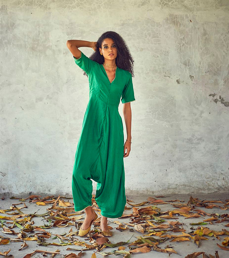 Khara Kapas Gold Coast cotton silk jumpsuit gota Neem KW624 Festive - Shop Cult Modern