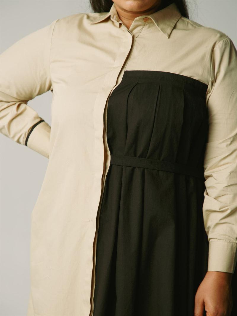 CORD   I   Bari Pleat Panel Dress Dress Cotton Ivory Black W21-PPD-IVR-BLK - Shop Cult Modern