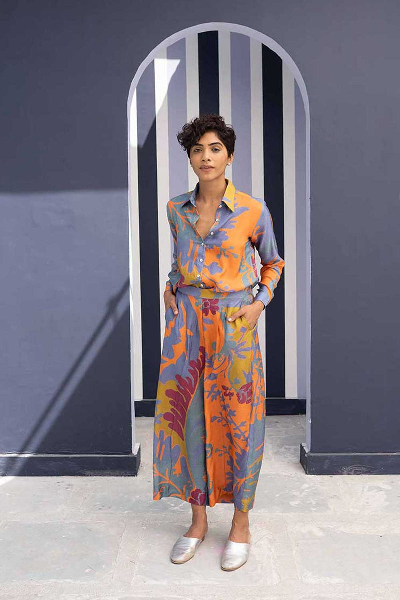 Yam   I   Santillana BORNEO ORANGE CO-ORD 2(SHIRT & PANTS) SILK MULTI YAMBILLIE33 - Shop Cult Modern