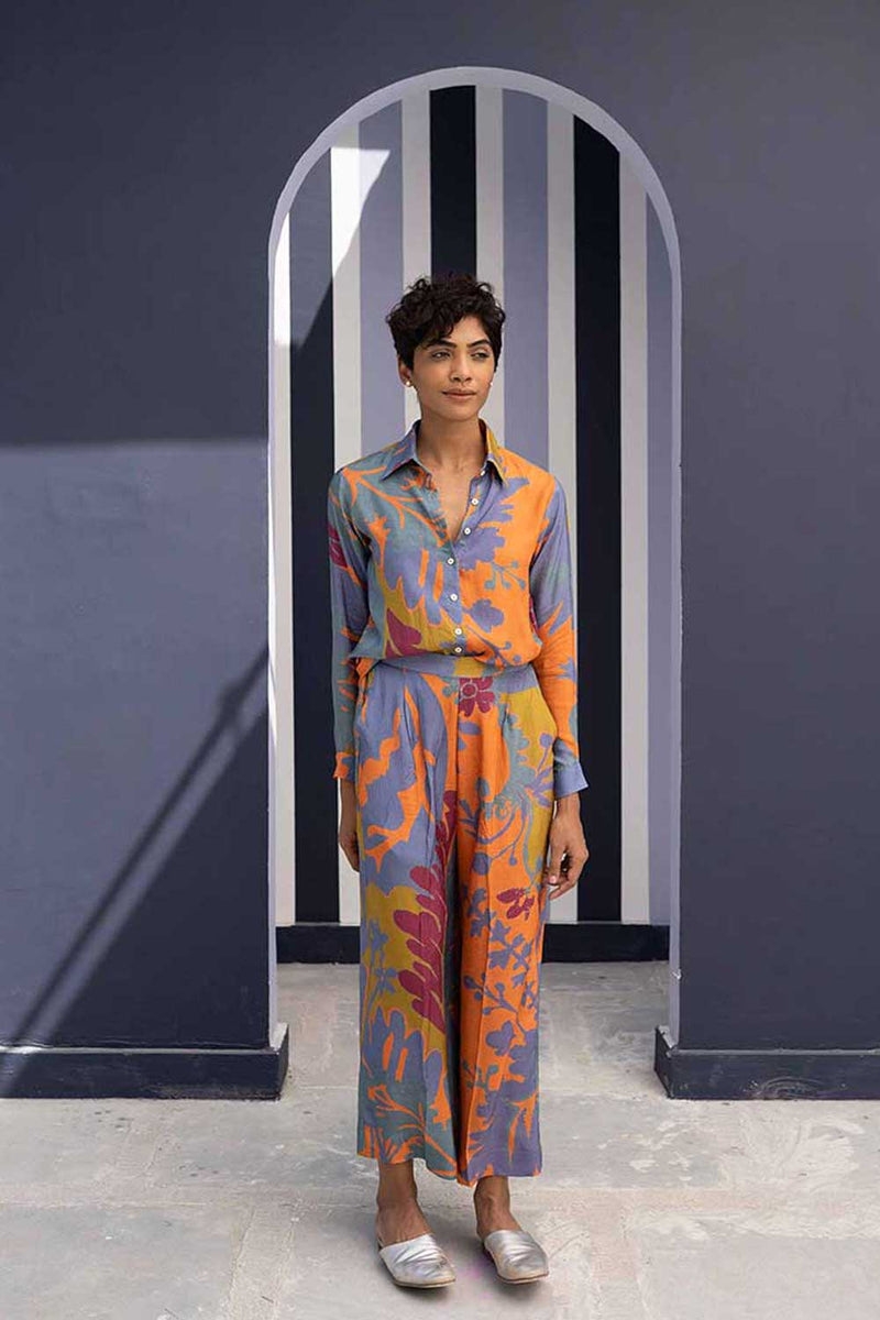 Yam   I   Santillana BORNEO ORANGE CO-ORD 2(SHIRT & PANTS) SILK MULTI YAMBILLIE33 - Shop Cult Modern