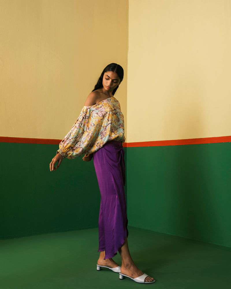 Studio Rigu   I   Juno Front Knot Trousers Plain Hand Dyed Vegan Silk Purple Srch026 - Shop Cult Modern