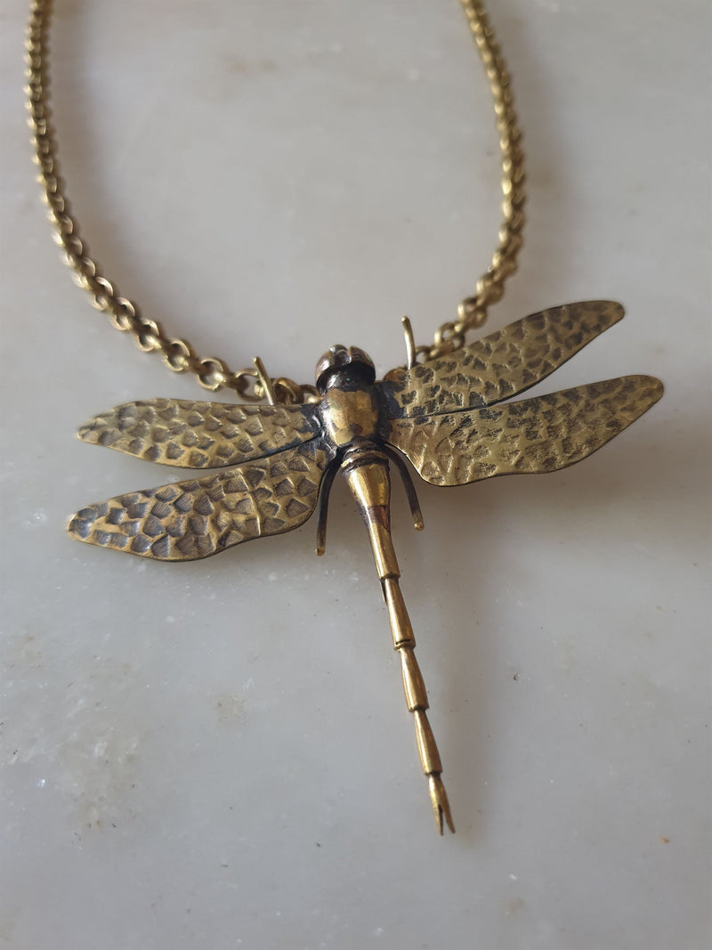 Chicory Chai   I   Dragonfly  Pendant   -  Recycled and Upcycled Brass Jewelry - Shop Cult Modern