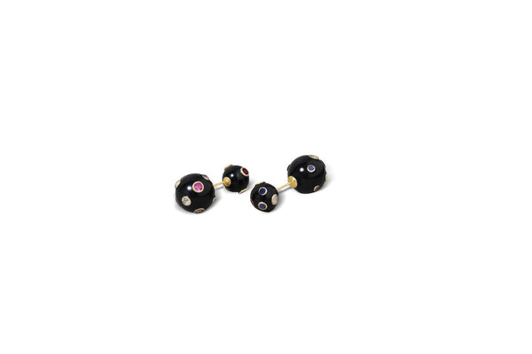 Studio Tara   I   Dali 18K Yellow Gold With Multicolour Sapphire And Gold Black Corian Orb Earrings - Shop Cult Modern