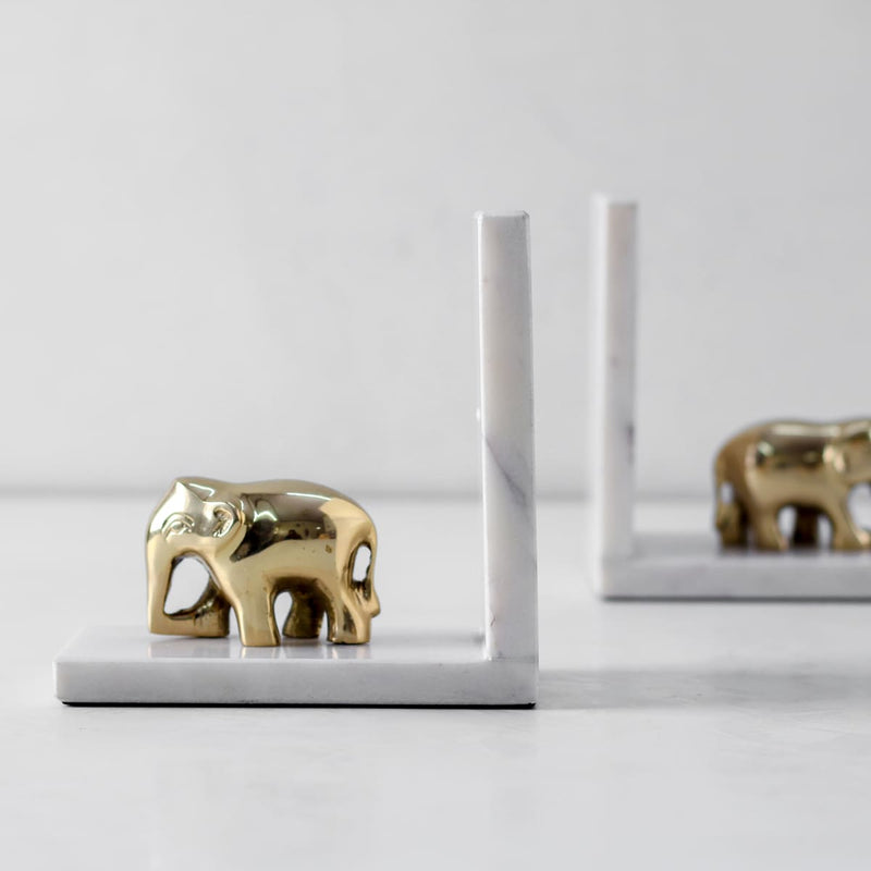 Home Artisan Ollie Marble and Brass Elephant Bookends - Shop Cult Modern