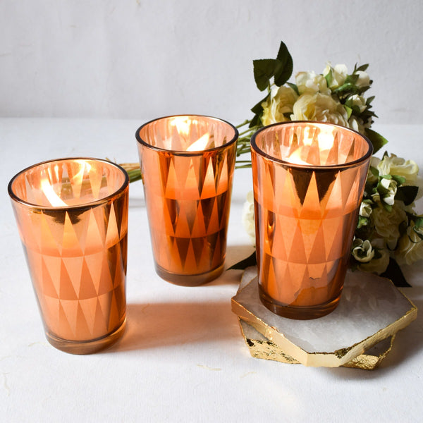 Home Artisan Clarisse Triangle-Pattern Copper Gold Candles - Set of 3 - Shop Cult Modern