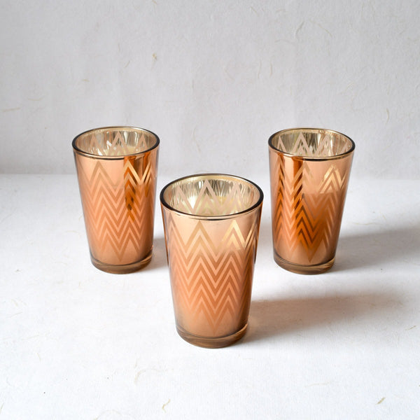 Home Artisan Clarisse Chevron-Pattern Copper Gold Candles - Set of 3 - Shop Cult Modern