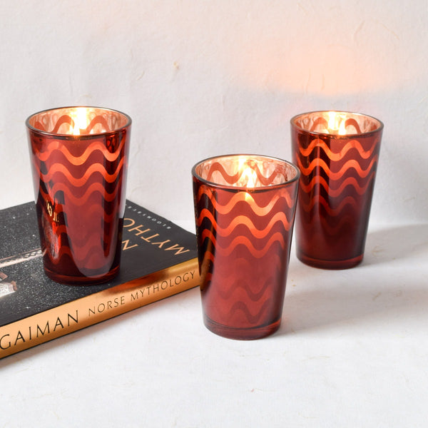 Home Artisan Clarisse Red Swirl Candles - Set of 3 - Shop Cult Modern