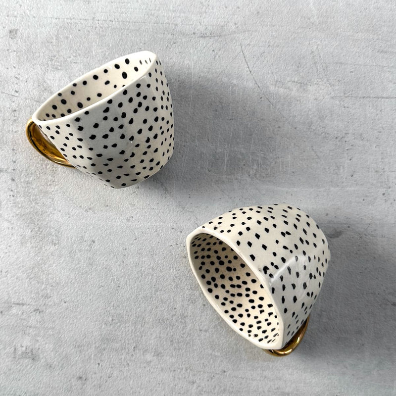 Home Artisan Charlotte Polka Dot Handmade Ceramic Cup with Golden Handle - Set of 2 - Shop Cult Modern