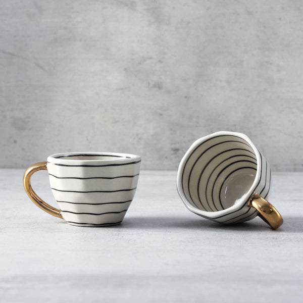 Home Artisan Esmee Striped Handmade Ceramic Cup with Golden Handle - Set of 2 - Shop Cult Modern