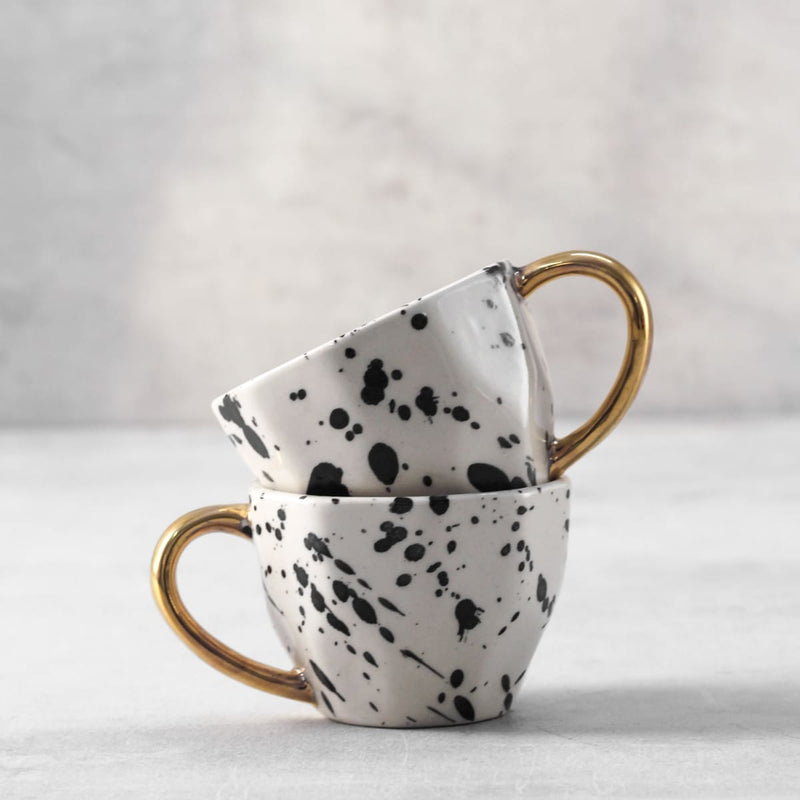 Home Artisan Dalmatian Ceramic Cup with Golden Handle - Set of 2 - Shop Cult Modern