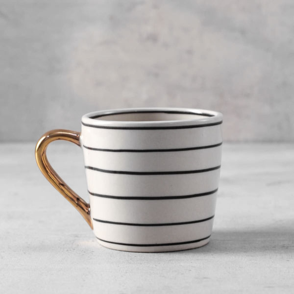 Home Artisan Esmee Striped Handmade Ceramic Mug with Golden Handle - Set of 2 - Shop Cult Modern
