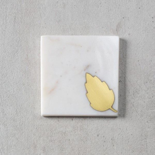 Home Artisan Dorris Marble and Brass Leaf Coasters - Set of 4 - Shop Cult Modern