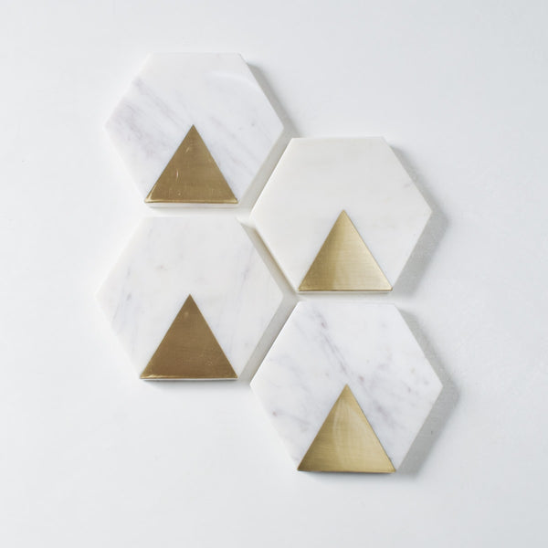 Home Artisan Sirocco Hexagon Marble and Brass Coasters - Set of 4 - Shop Cult Modern