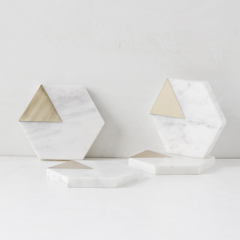 Home Artisan Sirocco Hexagon Marble and Brass Coasters - Set of 4 - Shop Cult Modern